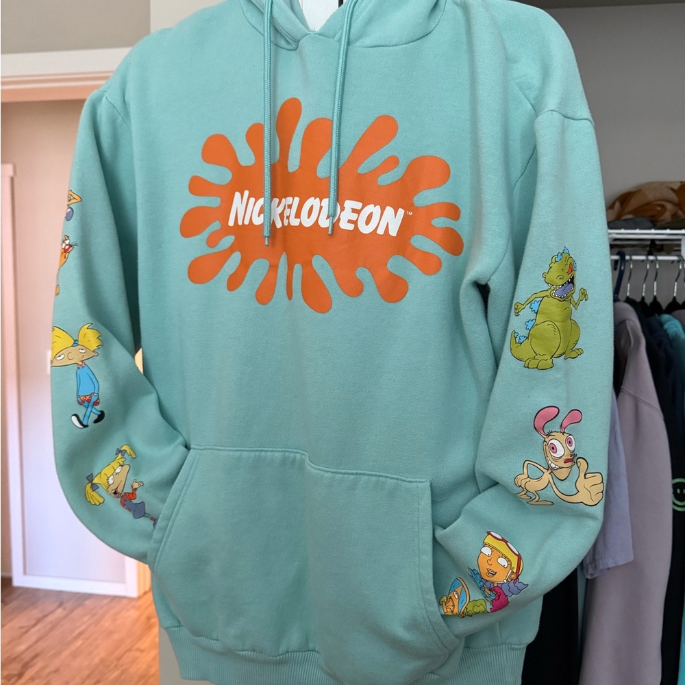 Nickelodeon Teal Hoodie with Orange Logo